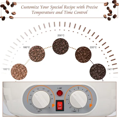 Vista 3 de Tostadores de café mejorados para uso doméstico de 110 V, tostadora de café doméstica con temporizador, tostador de granos de café de lotes grandes