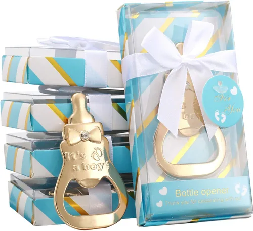 Vista 9 de 6 piezas de regalos de devolución de baby shower para suministros de invitados, abrebotellas con forma de poppin, recuerdo de boda con embalaje Azul