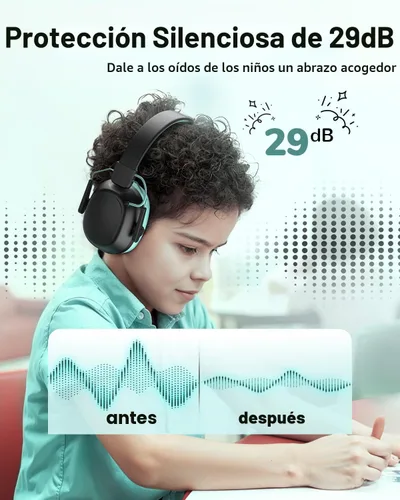 Vista 3 de Audífonos sensoriales para niños autistas, protección auditiva a prueba de sonido, cancelación de ruido, reducción de ruido SNR de 29 dB, 80 horas
