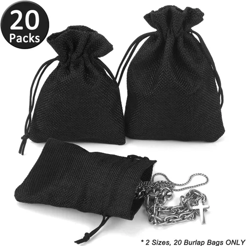 Vista 7 de Juego de bolsas de arpillera con cordón, 5.5 x 4 y 4.8 x 3.5, sacos 20 para regalo pequeño, regalo, regalo, regalo, regalo, fiesta, joyas, bolsita