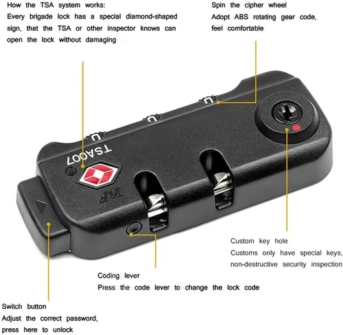 Vista 6 de TSA007 Candado de viaje para equipaje y 3 dígitos autoconfigurable una variedad de combinaciones diferentes para bolsa de equipaje de viaje, bloqueo