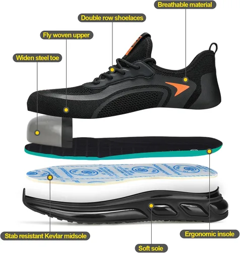 Vista 6 de Zapatos de punta de acero para hombres, zapatos compuestos para hombres de trabajo para mujeres, zapatos de seguridad con punta de acero, ligeros