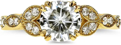 Vista 3 de Kobelli antiguo anillo de compromiso de Moissanita de corte redondo 1 15 CTW oro amarillo de 14 k