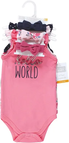 Vista 2 de Hudson Baby Conjunto de body sin mangas y diadema para niñas Conjunto de camiseta para bebés y niños pequeños Rosas azul marino rosa
