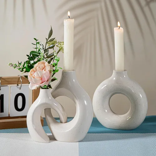 Vista 3 de Juego de 2 candelabros de cerámica modernos para mesa de comedor, sala de estar, centro de mesa, centro de mesa, boda, decoración del hogar