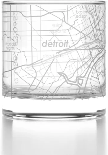 Vista 25 de Well Told Vaso de rocas grabado con mapa de Akron, Ohio, cristalería estilo antiguo (325ml, transparente) Vaso de bourbon grabado, regalos