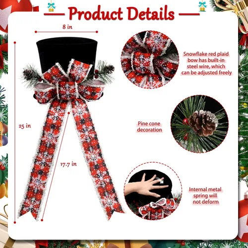 Vista 4 de Sombrero de adorno para árbol de Navidad, sombrero negro con lazo y cinta alargada - Adornos para árbol de Navidad para fiesta de Navidad, ornamento