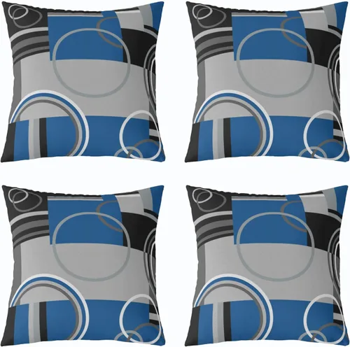 Vista 19 de Juego de 4 fundas de almohada geométricas modernas de turquesa con rayas en gris, negro y azul, cojines decorativos con espirales circulares retro