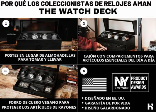 Vista 2 de Holme & Hadfield Vitrina de reloj de lujo de 4 ranuras con cubierta con Negro