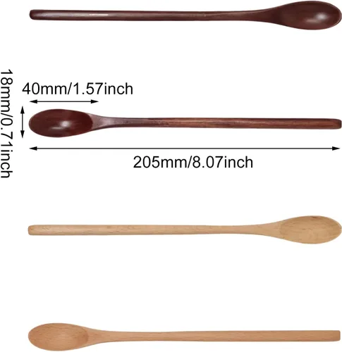 Vista 2 de Honbay 4 cucharas de café de madera de mango largo, cucharaditas de mezcla de madera, cucharas de té helado para batido de espresso, bebidas frías