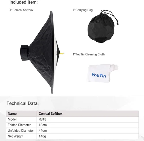 Vista 8 de Godox Cámara Flash Bounce Difusor Luz Softbox para todos Speedlight Fotografía Conical Softbox RS18 17"x 7