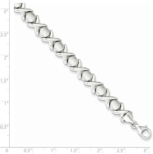Vista 2 de Pulsera de plata de ley 925 maciza pulida y satinada X y O XOXO, con cierre seguro de langosta