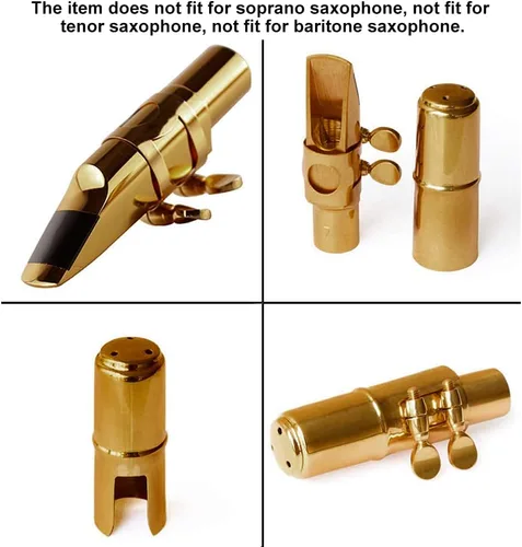 Vista 8 de Boquilla de saxofón alto con tapa y ligaduras, boquillas de saxofón alto Eb de metal de latón para profesionales y principiantes de saxofón