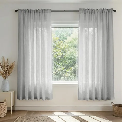 Vista 35 de Mrs.Naturall - Cortinas transparentes con bolsillo para barra de 36x63 pulgadas de lino mezclado negro