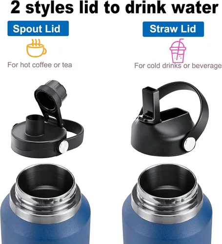 Vista 6 de Botella de agua de 32 onzas aislada con popote, botellas de agua a prueba de fugas, botella de agua para hombre, acero inoxidable para gimnasio