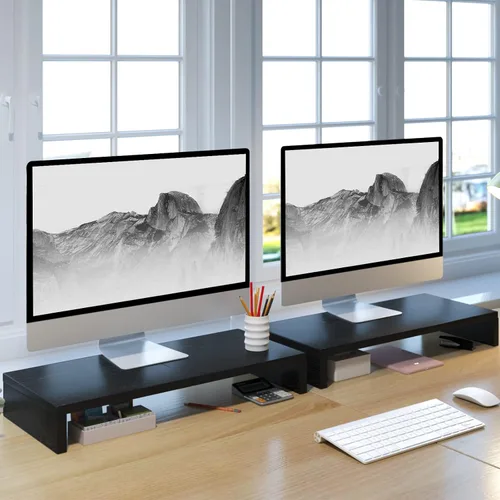 Vista 2 de TEAMIX Paquete de 2 soportes para monitor de 20 pulgadas, soporte de escritorio negro para PC/TV/portátil/impresora, organizador de estante
