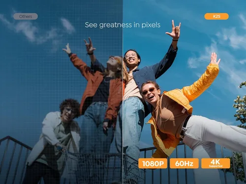 Vista 2 de Proyector 4K con Google TV, YABER K2s WiFi 6 Bluetooth, Sonido de JBL, Audio Dolby, Enfoque Automático y Keystone, Proyector de Película al Aire