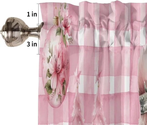 Vista 3 de Faldón de ventana con nueces rosas a cuadros, para cocina y sala de estar, 54" de ancho x 18" de largo