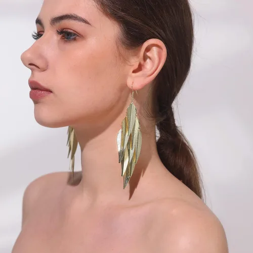 Vista 5 de Aretes de hoja en capas - Aretes de araña ligeros para mujer, aretes vintage