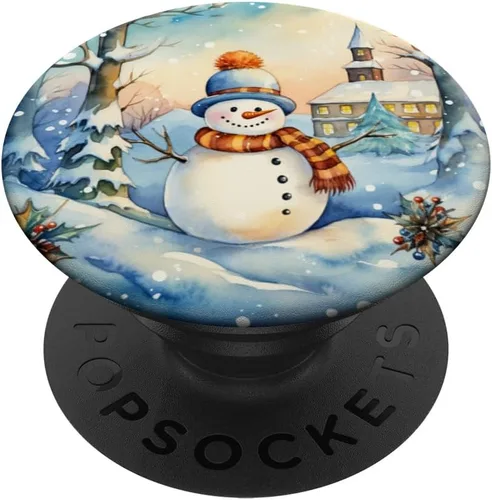 Vista 6 de Navidad muñeco de nieve nieve tema copo de nieve teléfono PopSockets MagSafe PopGrip para iPhone