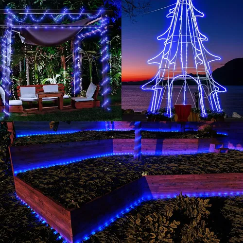 Vista 2 de Luces solares de cuerda para exteriores, impermeables, LED, 200 luces LED de cuerda solar, 72 pies, 8 modos con control remoto, flexible, tubo solar