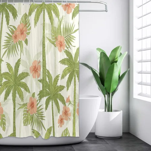 Vista 47 de MNSRUU Fabric Shower Curtain, Flowers and Butterflies Pink Waterproof Polyester Curtains with Hooks for Home Bathroom Decorative