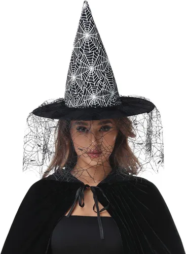 Vista 2 de HDE Sombrero de bruja para Halloween, disfraz de bruja malvada, accesorio para adultos, talla única