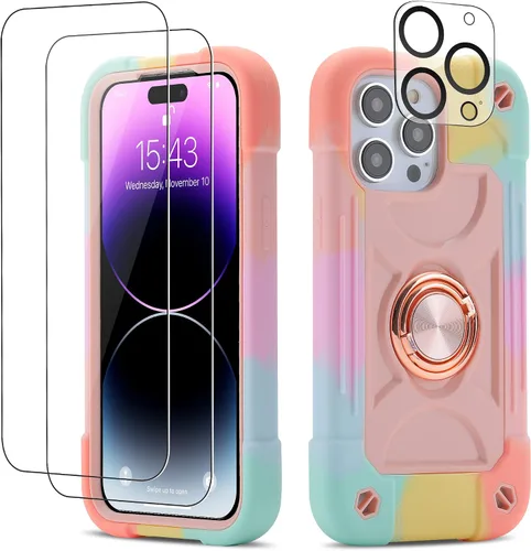 Vista 22 de Funda para iPhone Se3/iPhone Se2, iPhone 6/6S, iPhone 7/iPhone 8 de 4.7 pulgadas con soporte de anillo, con 2 protectores de pantalla resistentes