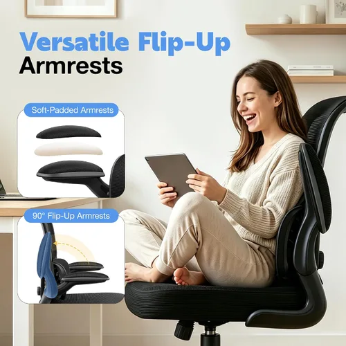 Vista 8 de ALLGOD Silla de oficina ergonómica, silla de escritorio ergonómica de malla transpirable con soporte lumbar ajustable, reposabrazos abatibles