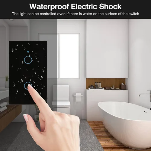 Vista 7 de Interruptor de luz táctil inteligente WiFi, 2 cuadrillas, estándar de EE. UU., panel de vidrio templado, función de temporizador, un solo polo