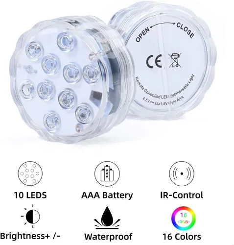 Vista 2 de AquaMiracle Luces LED sumergibles con mando a distancia, impermeables, operadas por batería, luces multicolor que cambian de color para jacuzzi