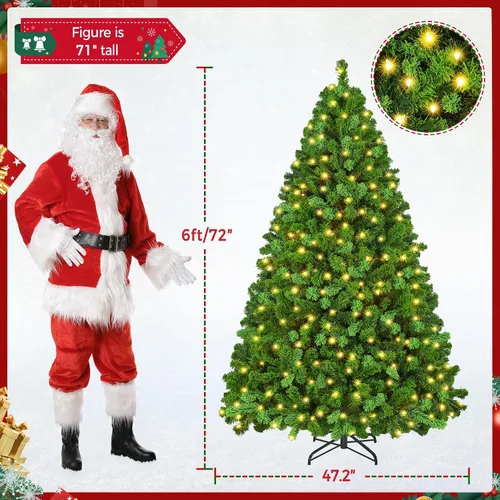 Vista 3 de Yaheetech Árbol de Navidad artificial preiluminado de 6 pies con luces incandescentes blancas cálidas, árbol de Navidad preiluminado completo Verde