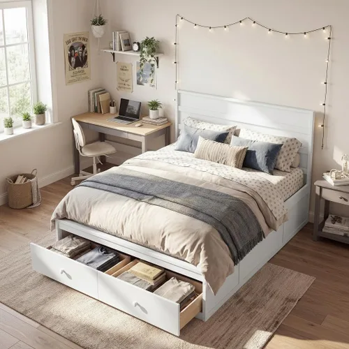 Vista 10 de KOMFOTT Cama individual con 2 cajones, cama de almacenamiento individual con soporte de listones sólidos, cabecera y estribo, marco de cama de Gris