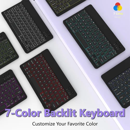 Vista 2 de Funda de teclado para Samsung Galaxy Tab S6 Lite de 10.4 pulgadas (SM-P620/P625/P613/P619/P615/P610), funda para tableta con retroiluminación de 7