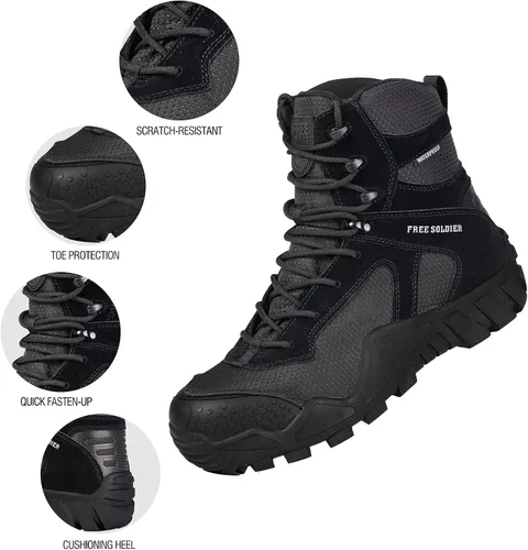 Vista 3 de FREE SOLDIER Men's Waterproof Hiking Boots Military Tactical Boots for Men Outdoor Lightweight Work Boots