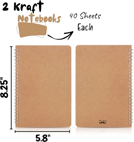 Vista 2 de Mr. Pen - Cuaderno de espiral, A5, tapa kraft, paquete de 2, 80 páginas, cuaderno de bocetos, cuaderno de dibujo, espiral de cuaderno, cuaderno