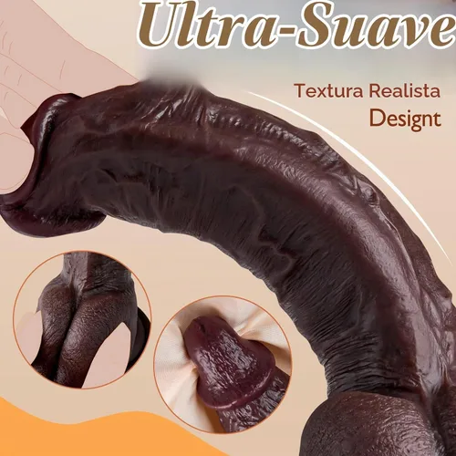 Vista 2 de Consolador ultra realista de 8 pulgadas, textura realista de piel, silicona líquida gruesa con potente ventosa, principiante para punto G y juego