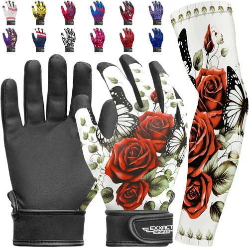 Vista 17 de Guantes de bateo para jóvenes de Exxact Sports con mangas para brazos para niños y niñas, guantes de béisbol para niños para bateo de sóftbol, T-Ball