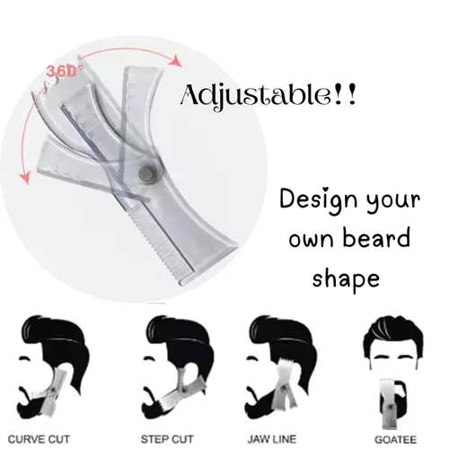 Vista 2 de Plantilla ajustable para moldear barba para hombres, kit con plantillas flexibles para barba, lápiz de peluquero y 3 maquinillas de afeitar faciales