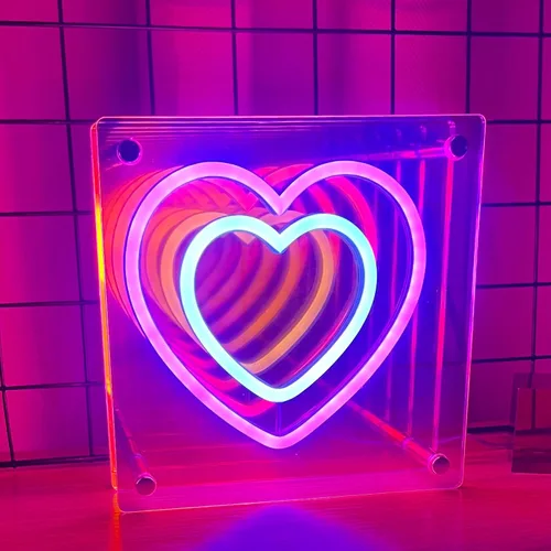 Vista 3 de Attivolife Letrero de neón de corazón infinito, lámpara de neón rosa iluminada, romántica caja de luz LED arcoíris con alimentación USB, decoración