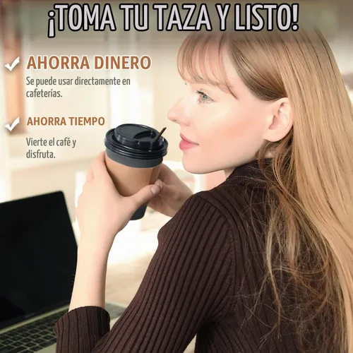 Vista 2 de Paquete de 100 tazas de café desechables de 12 onzas para llevar con tapas, fundas y pajitas, 100% biodegradables y compostables, tazas de café