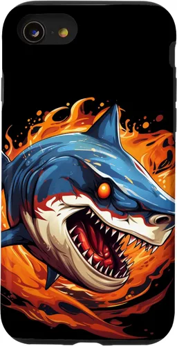 Vista 13 de Funda para iPhone 14 Animales de tiburón con llamas y fuego para amantes