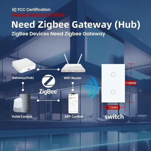 Vista 9 de Zigbee Switch Need Neutral Wire Need Zigbee Hub, blanco 2 botones