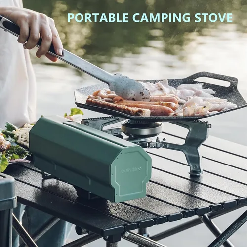 Vista 6 de Estufa de camping plegable con bolsa de almacenamiento, estufa de butano portátil con abridor de botellas, estufa de gas para picnic, excursionismo