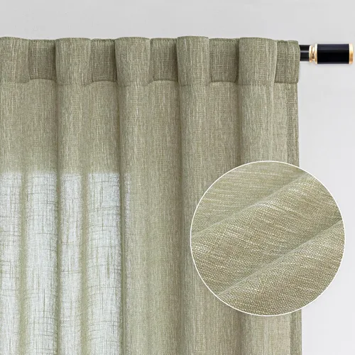 Vista 23 de MYSKY HOME Cortinas naturales de puerta francesa para ventana de puerta, 40 pulgadas de largo, cortas, semitransparentes, filtrantes de luz