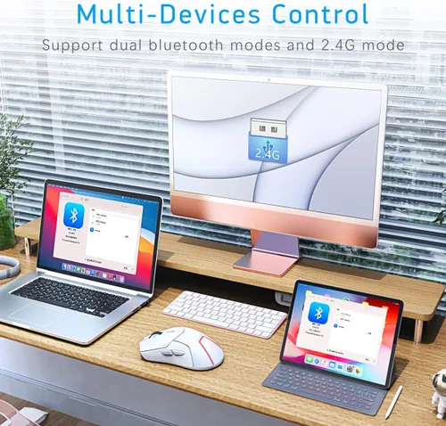 Vista 6 de FMOUSE Mouse inalámbrico para laptop, mouse Bluetooth ergonómico con triple modo (Bluetooth dual + 2.4G inalámbrico) 4000 DPI USB-C recargable