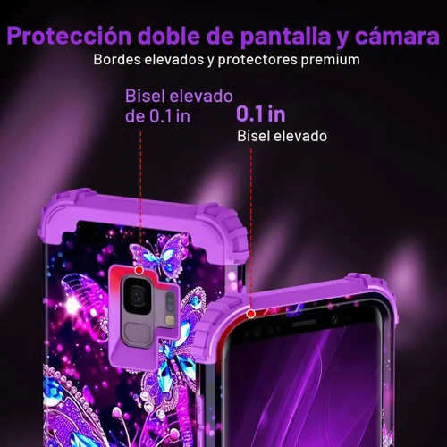Vista 4 de Miqala Funda para Galaxy S9, brilla en la oscuridad, tres capas, resistente, a prueba de golpes, protección de cuerpo completo, parachoques
