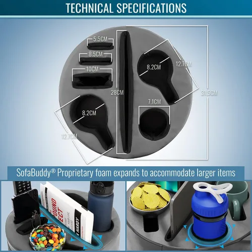 Vista 5 de Práctico soporte para tazas de sofá, organizador de sofá, portavasos de sofá. El accesorio perfecto para el sofá