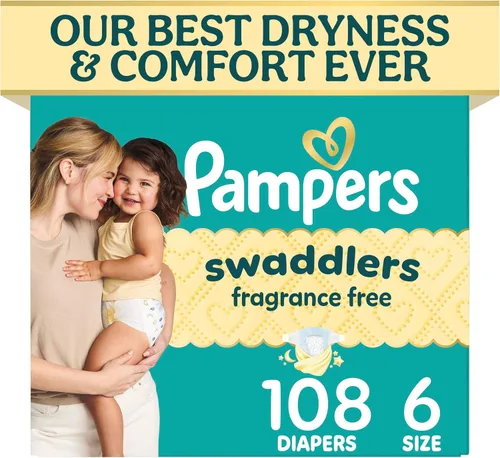 Vista 52 de Pampers Pañales Swaddlers, talla 4 (15-34 libras), 150 unidades, sin fragancia, hipoalergénicos, absorbentes, recomendados por pediatras, seguros