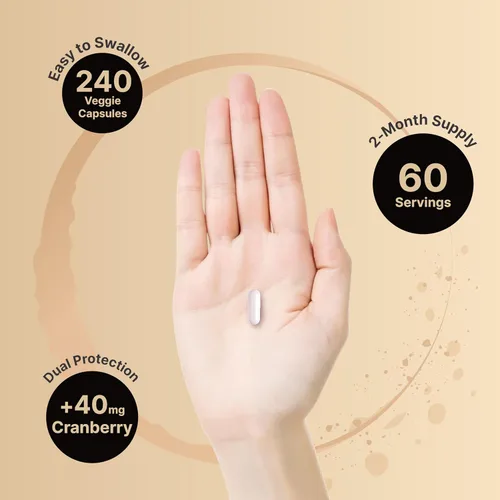 Vista 4 de NatureBell Cápsulas de D-manosa de 500 mg (2,000 mg por porción) 240 cápsulas vegetales + concentrado de arándano de 40 mg – Pastillas de acción